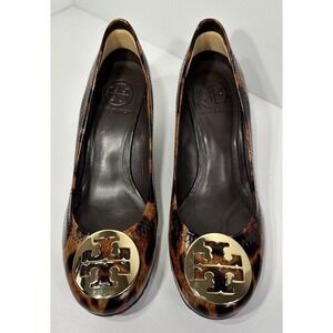 Tory Burch Shoes Sally Patent Leopard Print Wedge Heels Pumps Size 7M‎